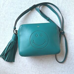 Anya Hindmarch Smiley Teal Leather Crossbody Bag